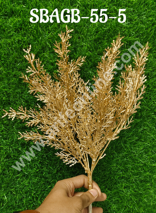 Artificial Golden Pine Leaf Bush Decorative Item For Cake Decoration- 1 Stick (SBAGB-55-5) (MOQ 12 PCS)