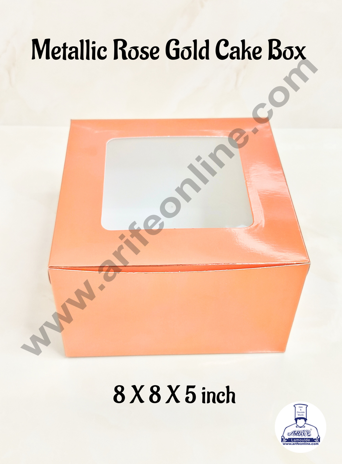 Metallic Rose Gold Cake Box Packaging with Clear Display Window 8x8x5 Inch (Pack of 5pcs)  (MOQ 20 PACK)