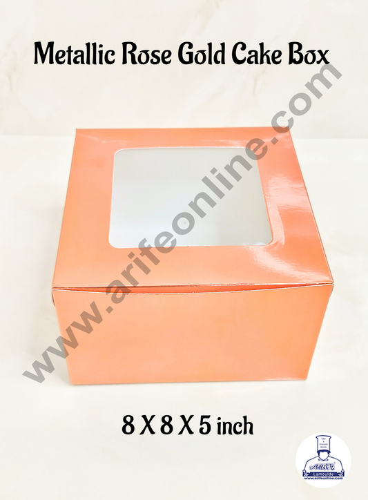 Metallic Rose Gold Cake Box Packaging with Clear Display Window 8x8x5 Inch (Pack of 5pcs)  (MOQ 20 PACK)