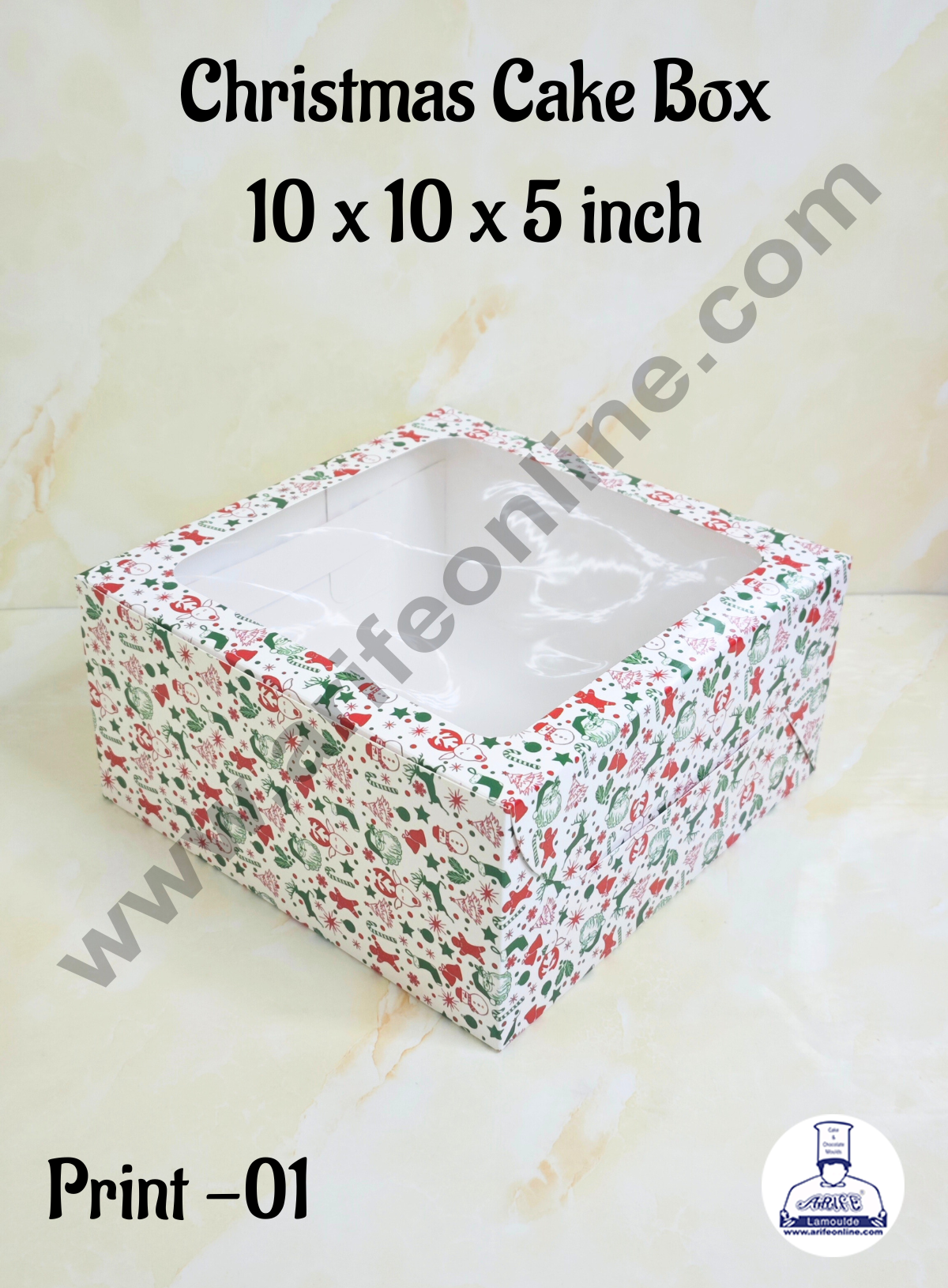 White  Christmas design 1 kg Cake Box (10 x 10 x 5 inch)| Print-01 | Big - 10 Pcs Pack (MOQ 12 PACK)