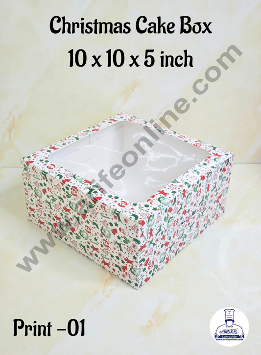 White  Christmas design 1 kg Cake Box (10 x 10 x 5 inch)| Print-01 | Big - 10 Pcs Pack (MOQ 12 PACK)