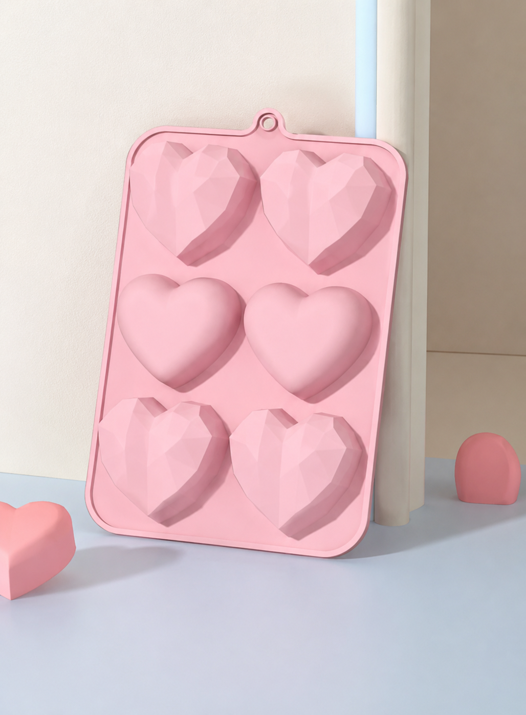 6-Cavity Assorted 3D Heart Silicone Mold (Smooth and Geometric/Faceted) - LBM1582 (MOQ 12 PCS)  (ED)