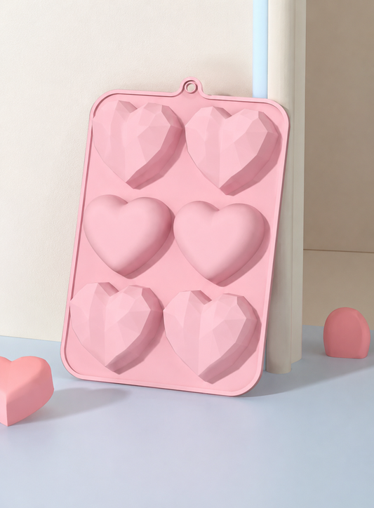 6-Cavity Assorted 3D Heart Silicone Mold (Smooth and Geometric/Faceted) - LBM1582 (MOQ 12 PCS)  (ED)