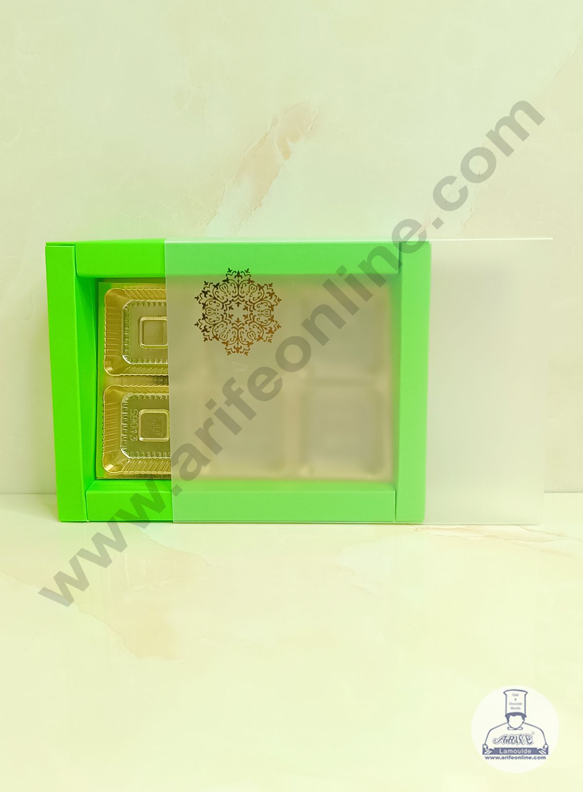 6 Cavity Chocolate Box with Sliding Cover & Cavity ( 10 Piece Pack ) - Green (MOQ 12 PACK)