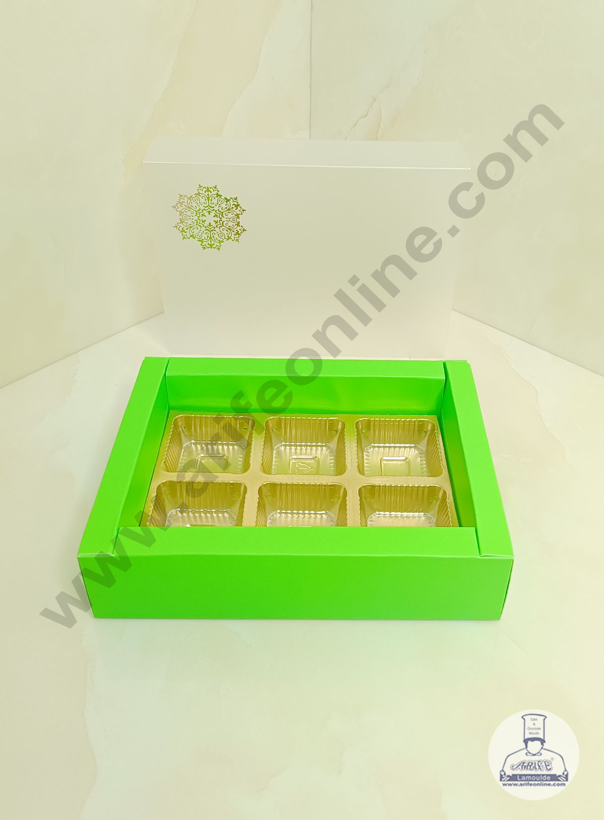 6 Cavity Chocolate Box with Sliding Cover & Cavity ( 10 Piece Pack ) - Green (MOQ 12 PACK)
