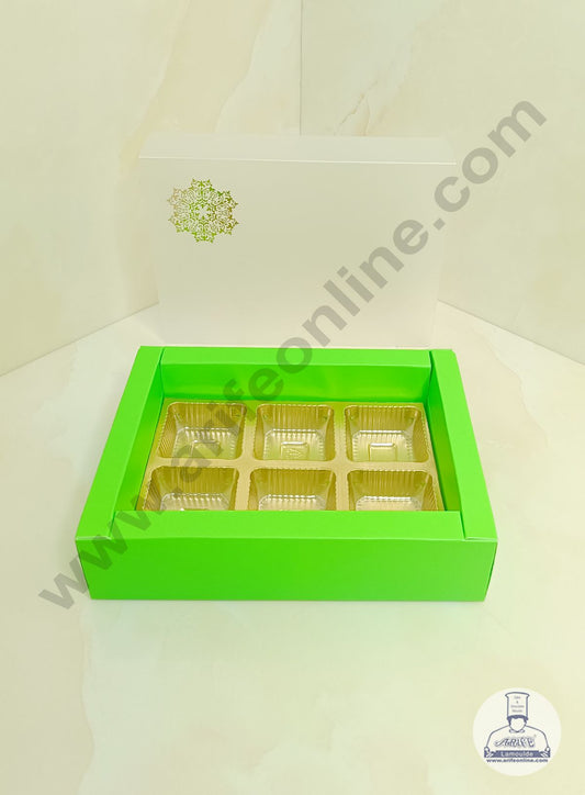 6 Cavity Chocolate Box with Sliding Cover & Cavity ( 10 Piece Pack ) - Green (MOQ 12 PACK)