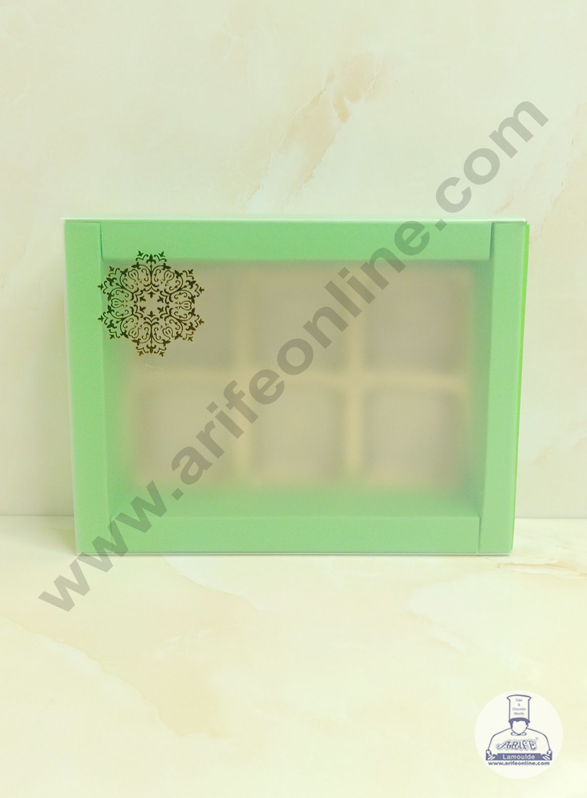 6 Cavity Chocolate Box with Sliding Cover & Cavity ( 10 Piece Pack ) - Green (MOQ 12 PACK)