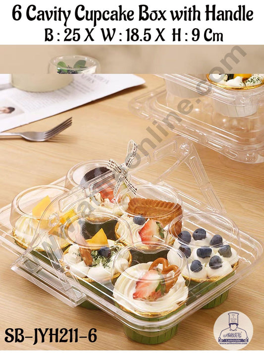 PVC 6 Cavity Cupcake Box with Handle | Muffin Box | Mini Dessert Package - (MOQ 100 PCS) (RE)