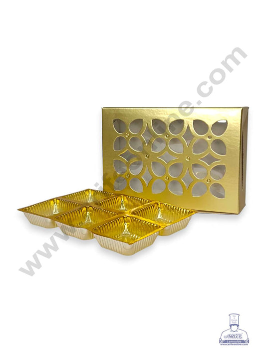6 Cavity Chocolate Box with Cavity & Cutout Window Without Handle ( 10 Piece Pack ) - Gold (MOQ 12 PCK) (ADD)