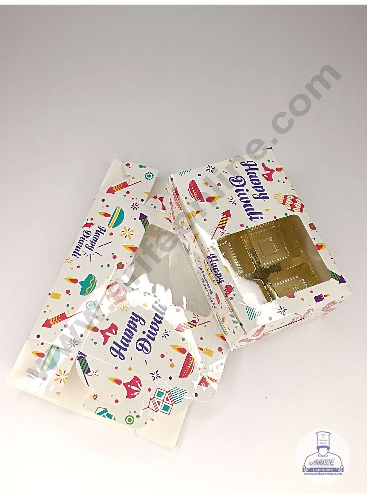 6 Cavity Diwali Theme Chocolate Box with Clear Window & Cavity ( 10 Piece Pack ) - White (MOQ 12 PACK) (UD)