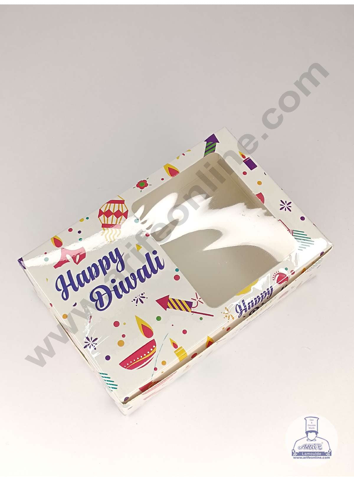 6 Cavity Diwali Theme Chocolate Box with Clear Window & Cavity ( 10 Piece Pack ) - White (MOQ 12 PACK) (UD)