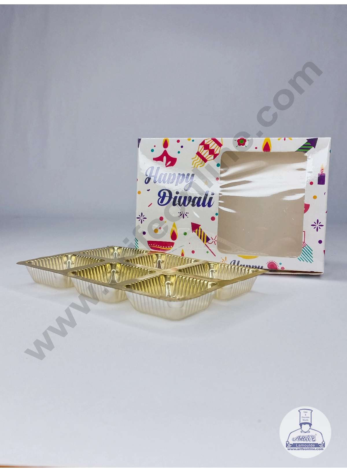 6 Cavity Diwali Theme Chocolate Box with Clear Window & Cavity ( 10 Piece Pack ) - White (MOQ 12 PACK) (UD)