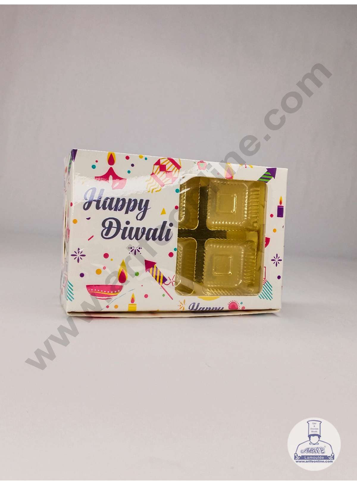6 Cavity Diwali Theme Chocolate Box with Clear Window & Cavity ( 10 Piece Pack ) - White (MOQ 12 PACK) (UD)
