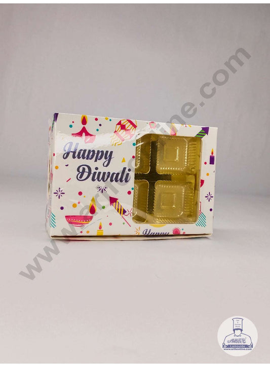 6 Cavity Diwali Theme Chocolate Box with Clear Window & Cavity ( 10 Piece Pack ) - White (MOQ 12 PACK) (UD)