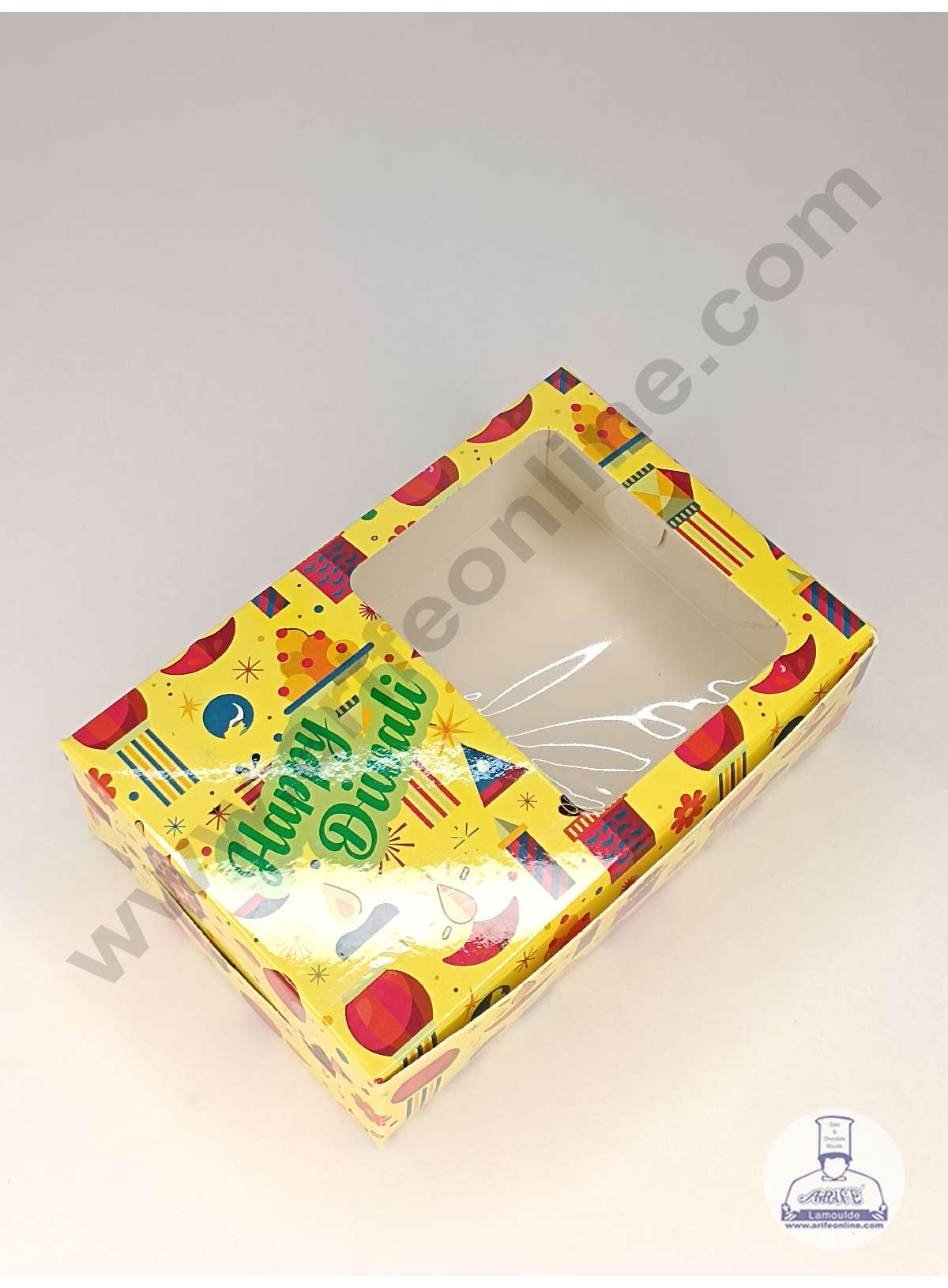 6 Cavity Diwali Theme Chocolate Box with Clear Window & Cavity ( 10 Piece Pack ) - Yellow (MOQ 12 PACK) (UD)