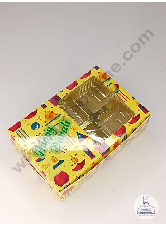 6 Cavity Diwali Theme Chocolate Box with Clear Window & Cavity ( 10 Piece Pack ) - Yellow (MOQ 12 PACK) (UD)