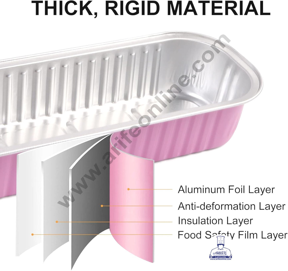 Rectangle  Aluminium Tin Foil Bake & Serve Cup with Lid | Aluminium Containers | Non-Stick Foil Baking container - Pink -  2000 Pcs per cartoon (MOQ 1 CRTN)(L)