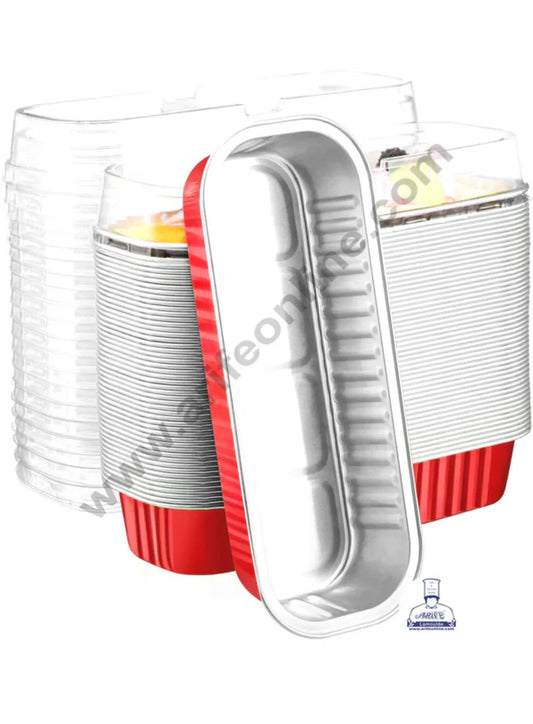 Rectangle  Aluminium Tin Foil Bake & Serve Cup with Lid | Aluminium Containers | Non-Stick Foil Baking container - Red - 2000 Pcs per cartoon (MOQ 1 CRTN) (L)