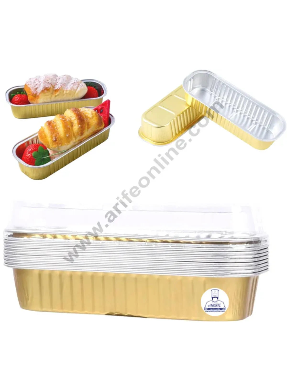 Rectangle  Aluminium Tin Foil Bake & Serve Cup with Lid | Aluminium Containers | Non-Stick Foil Baking container - Gold - 2000 Pcs per cartoon (MOQ 1 CRTN)  (L)