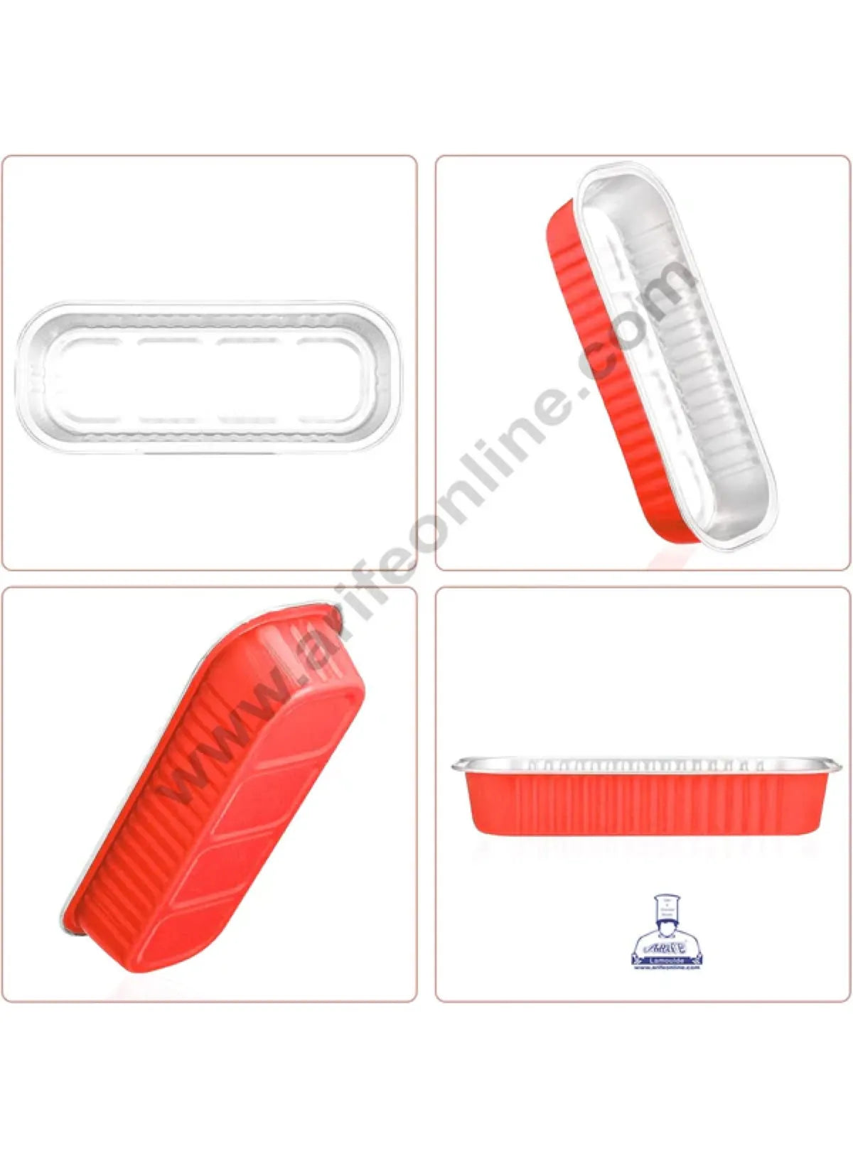 Rectangle  Aluminium Tin Foil Bake & Serve Cup with Lid | Aluminium Containers | Non-Stick Foil Baking container - Red - 2000 Pcs per cartoon (MOQ 1 CRTN) (L)