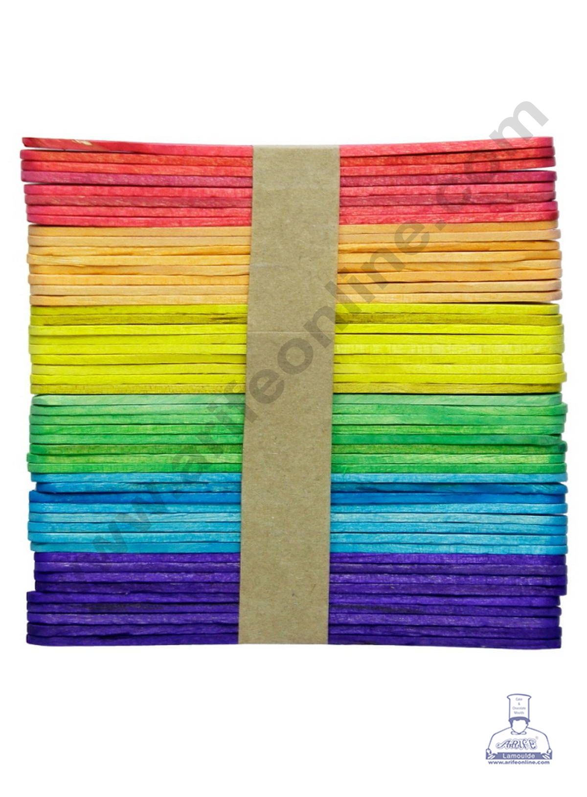 Natural Wooden Ice cream Sticks Multi colour  For Cakesicle Popsicle and Candy (50pcs) (MOQ 12 PKT)