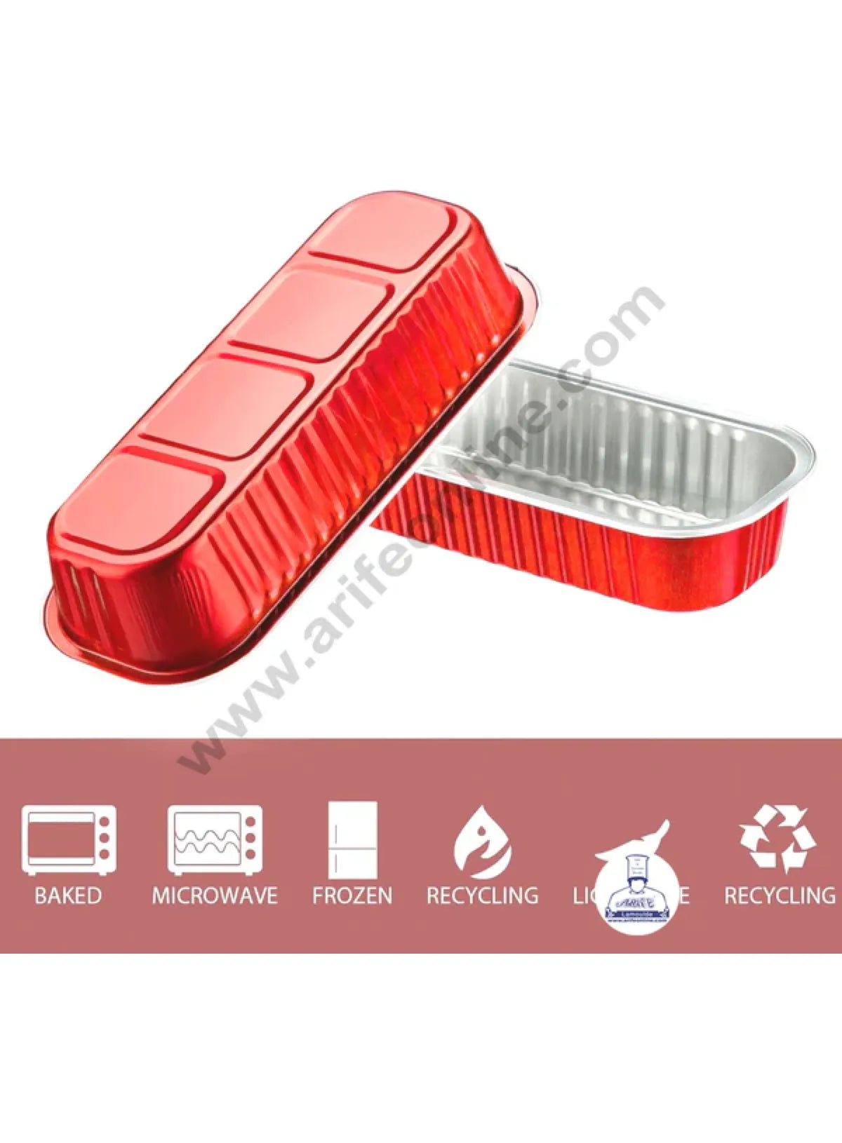 Rectangle  Aluminium Tin Foil Bake & Serve Cup with Lid | Aluminium Containers | Non-Stick Foil Baking container - Red - 2000 Pcs per cartoon (MOQ 1 CRTN) (L)