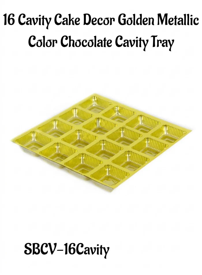 16 Cavity Golden Metallic Color Chocolate Cavity Tray (MOQ 100 PCS) (E.50)
