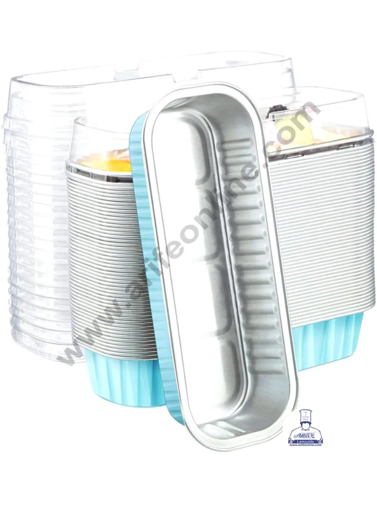 Rectangle  Aluminium Tin Foil Bake & Serve Cup with Lid | Aluminium Containers | Non-Stick Foil Baking container - Blue - 2000 Pcs per cartoon (MOQ 1 CRTN) (L)