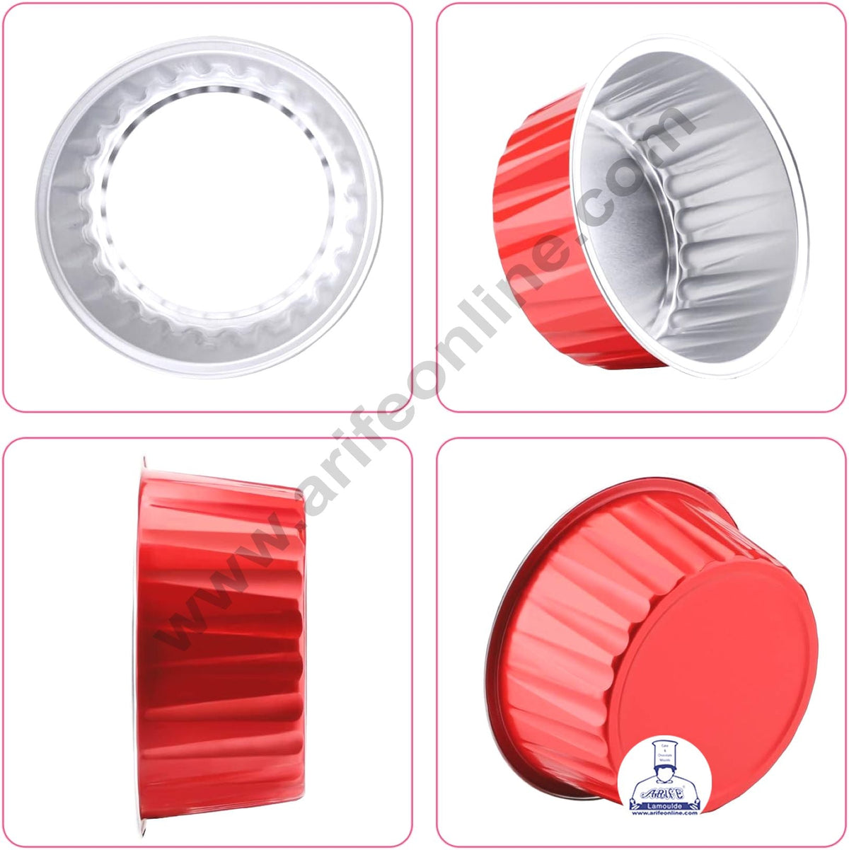 Red Round Frill Aluminium Tin Foil With Dome Lid Bake & Serve Cup| Aluminium Containers | Non-Stick Foil Baking Cups - 2000 Pcs per cartoon (MOQ 1 CRTN) (M)