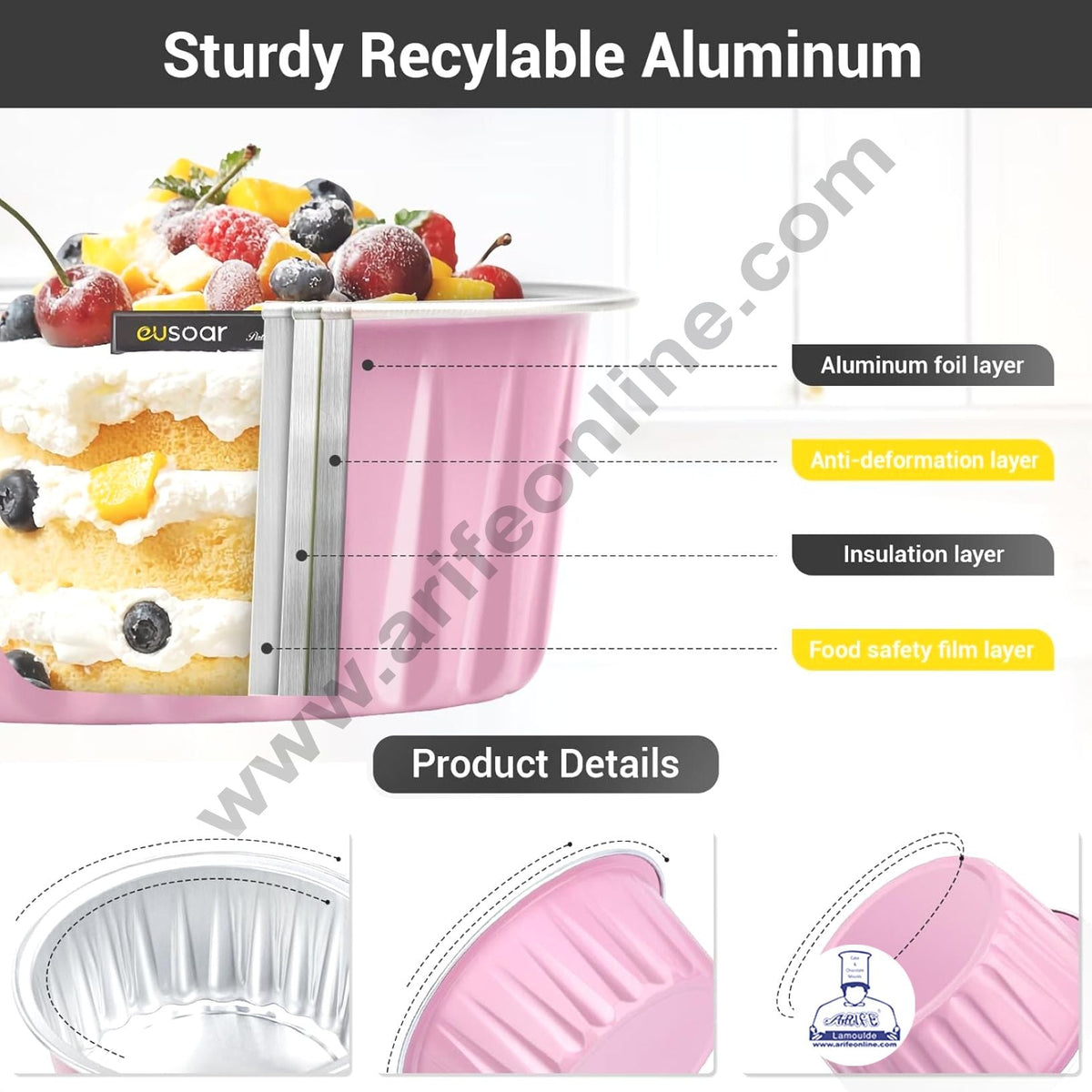 Pink Round Frill Aluminium Tin Foil With Dome Lid Bake & Serve Cup| Aluminium Containers | Non-Stick Foil Baking Cups 2000 Pcs per cartoon (MOQ 1 CRTN) (M)