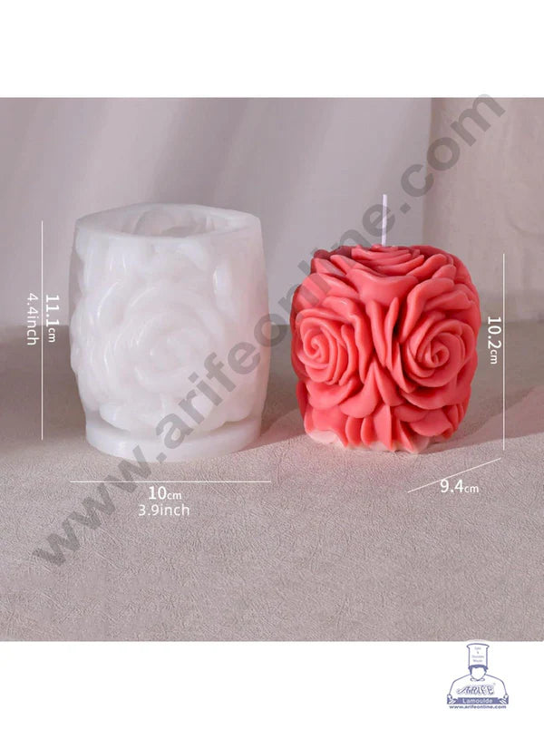 3D Silicon 1 Cavity Rose Pillar Shape Silicon Candle Mould, Silicon Soap Mould (SBSP-DYF7414)   (MOQ 12 PCS)  (FUD)