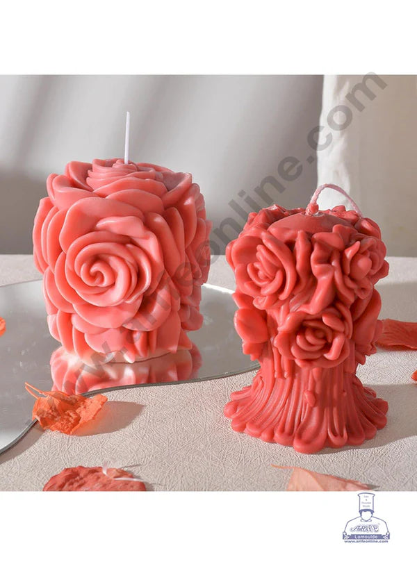 3D Silicon 1 Cavity Rose Pillar Shape Silicon Candle Mould, Silicon Soap Mould (SBSP-DYF7414)   (MOQ 12 PCS)  (FUD)
