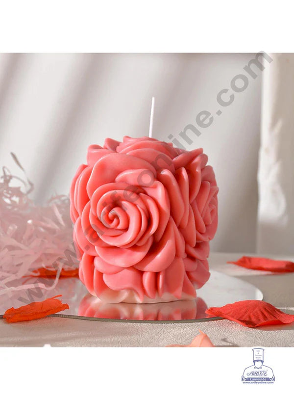3D Silicon 1 Cavity Rose Pillar Shape Silicon Candle Mould, Silicon Soap Mould (SBSP-DYF7414)   (MOQ 12 PCS)  (FUD)