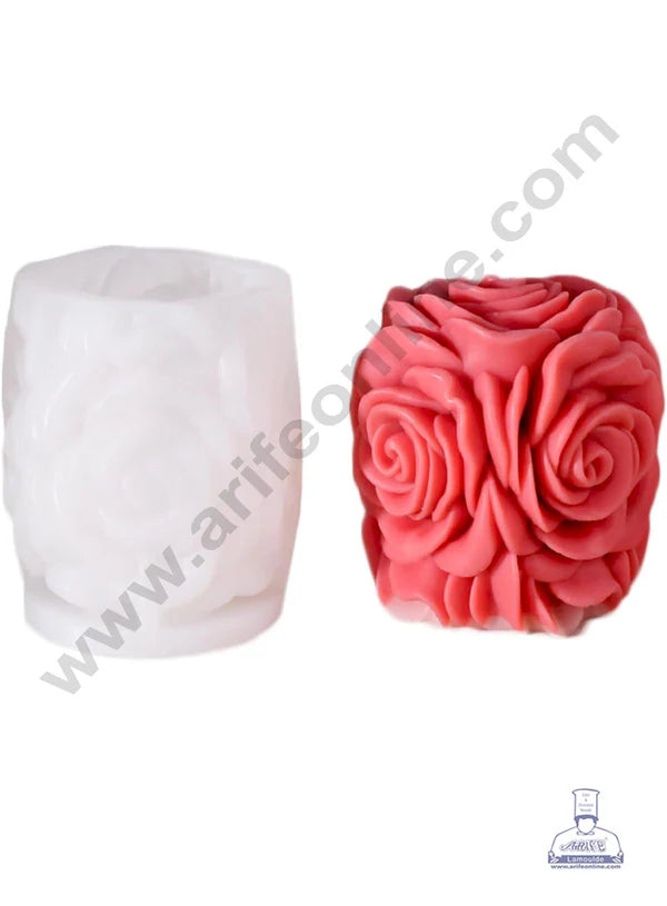 3D Silicon 1 Cavity Rose Pillar Shape Silicon Candle Mould, Silicon Soap Mould (SBSP-DYF7414)   (MOQ 12 PCS)  (FUD)