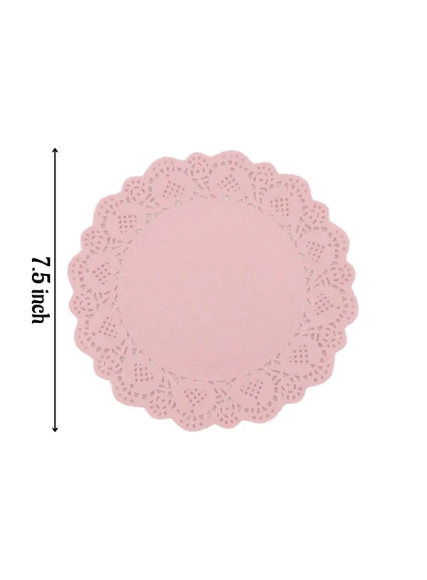 7.5 Inch Paper Doilies | Round Placemats | Decorative Accessories | Disposable Food-Grade Paper Mats – Pink | Pack of 100 (SBPD-Pink-7.5) (MOQ 12 PACK)