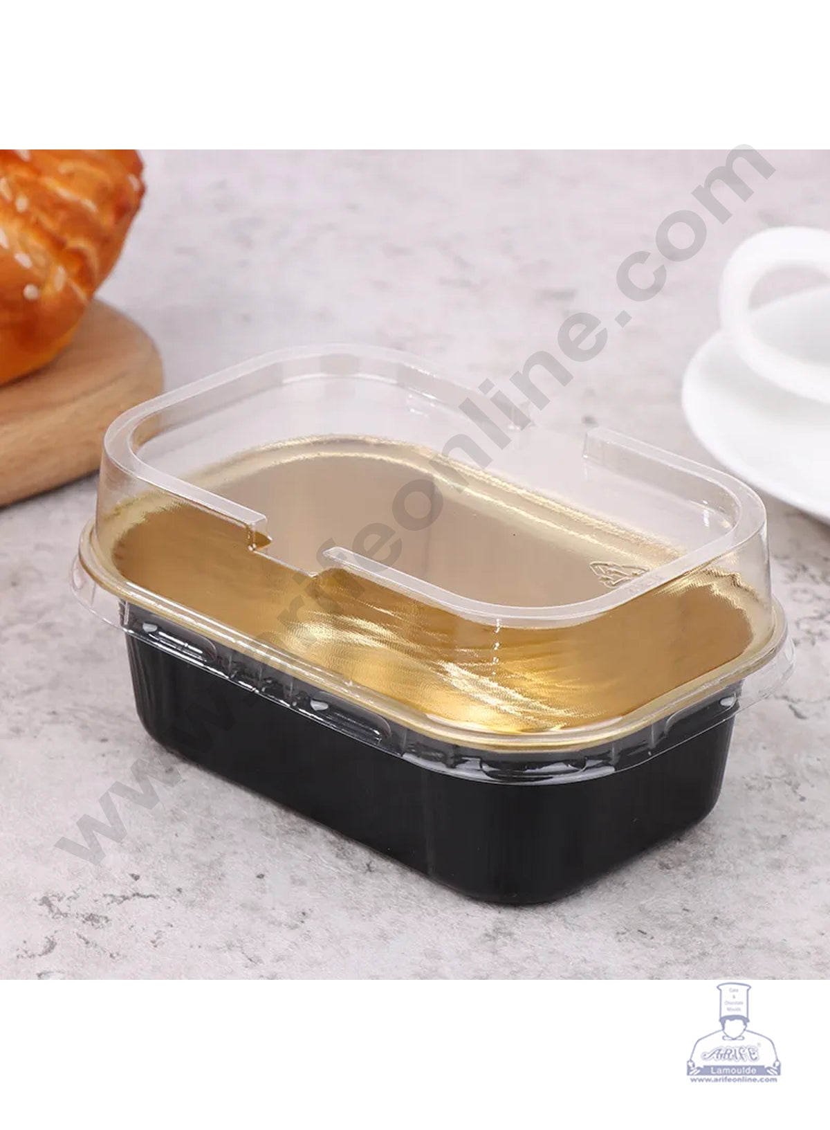 Small Rectangle Aluminium Tin Foil Bake & Serve Cup with Lid | Aluminium Containers | Non-Stick Foil Baking Cups - Black - 2000 Pcs per cartoon (MOQ 1 CRTN)  (O.5)