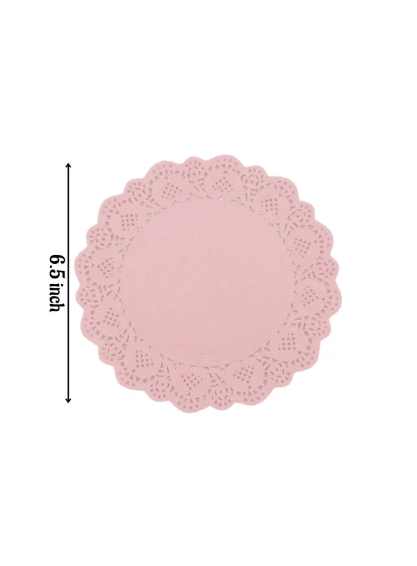 6.5 inch Paper Doilies | Round Placemats | Decorative Accessories | Disposable Paper Mats - Pink (100 pcs Pack) (MOQ 12 PCS)