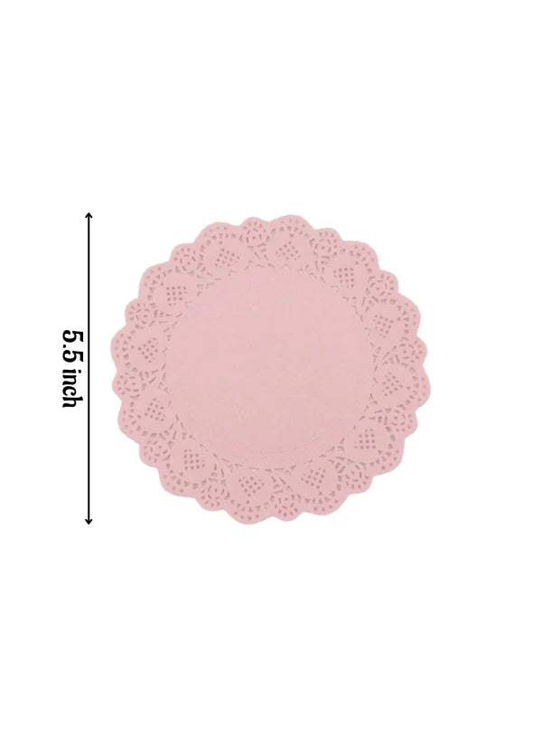 5.5 inch Paper Doilies | Round Placemats | Decorative Accessories | Disposable Paper Mats - Pink (100 pcs Pack) (MOQ 12 PACK)