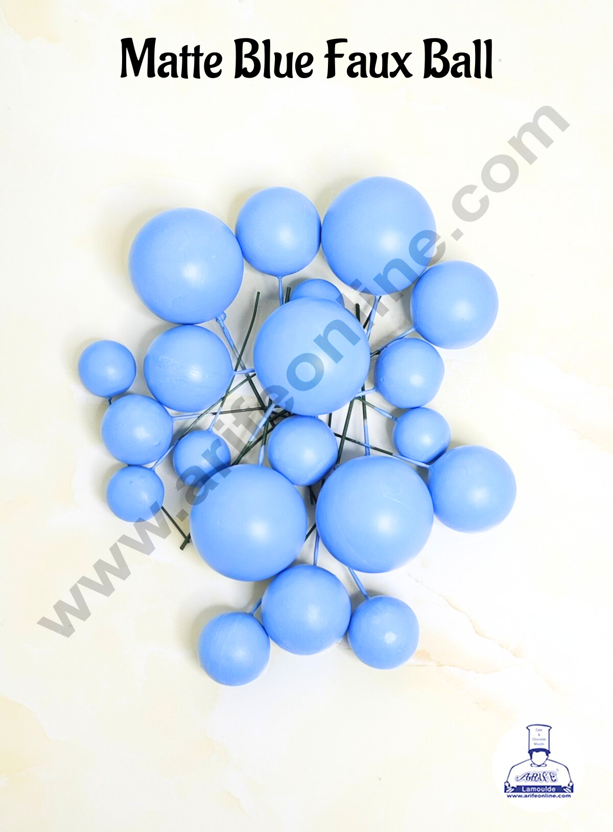 Matte Pastel Blue Faux Ball Topper For Cake and Cupcake Decoration - 20 pcs Pack (MOQ 300 PACKET 1 CRTN) (IM)