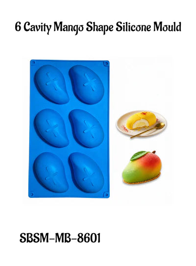6-Cavity Mango Shape Silicone Mould | Premium Non-Stick Flexible Mousse, Entremet & Cake Mold for Chocolate, Ice Cream & Frozen Desserts | Reusable Baking Tray  (SBSM-MB-8601)  (RLE)