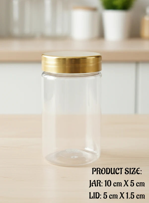 Clear Plastic Pet Jar with Golden Lid - 1 Piece - 220 ml - (SB-PTJ-220)  (MOQ 100 PCS) (AF)