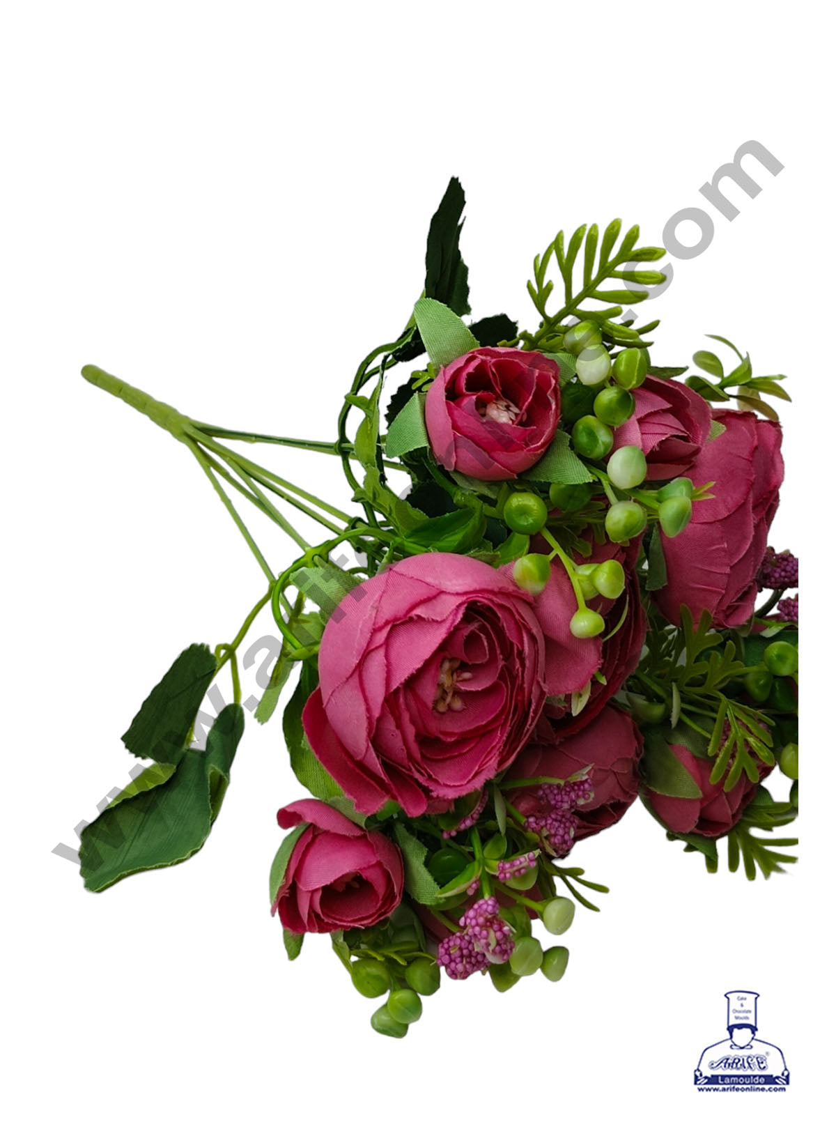 Peony with Leaves and Pollens Artificial Flower For Cake Decoration – (1 Bunch)