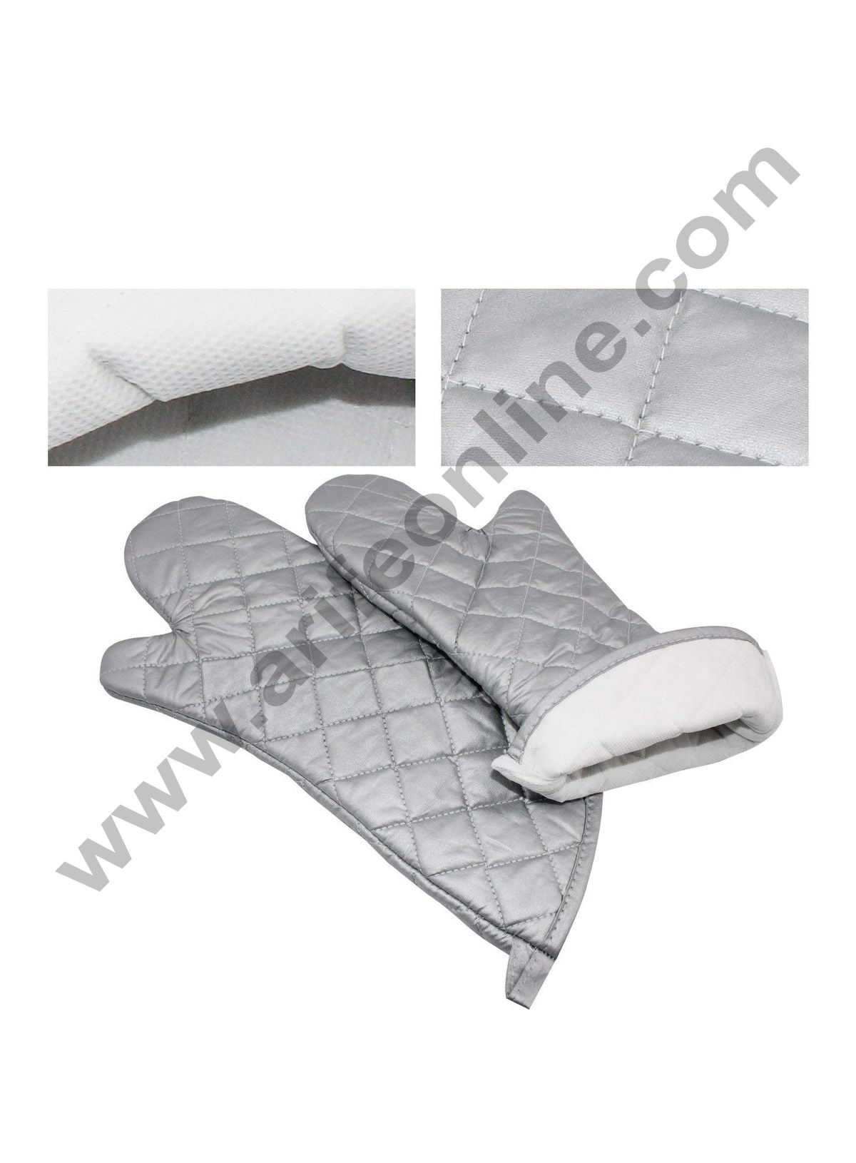 Cake Decor Silver Coated Extra Long Oven Gloves Heat Resistant for Kitchen Cooking (Set of 2)