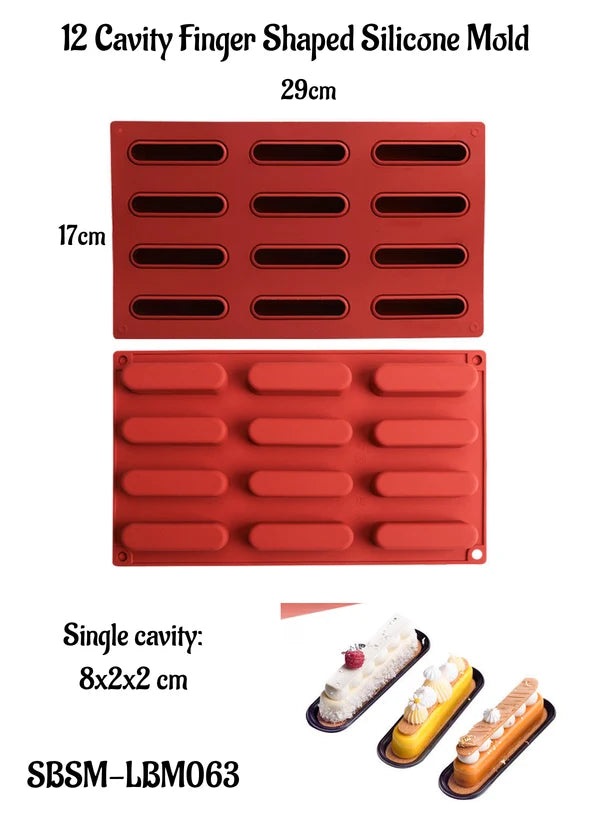 12 Cavity Finger Shaped Silicone Mold | Finger Dessert, Mousse, Éclair, Chocolate & Baking Tray (SBSM-LBM063) - (MOQ 12 PCS) (ARE)