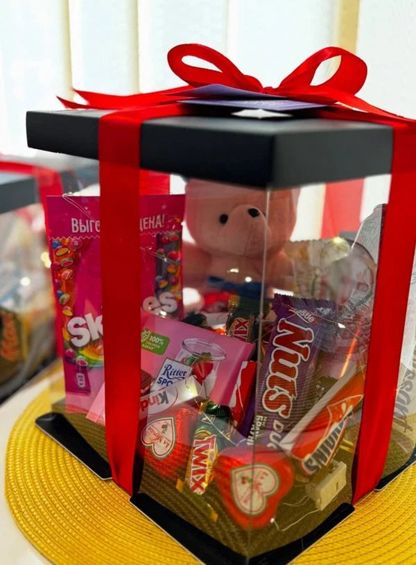 Transparent Square Pinata Cake Box With Black Base Lid (12x12x14 Inch) | Pull Me Up Cake Box | Hamper Gift Box | Clear Packaging For Tall Cakes (SBBXT-505-5) - (MOQ 50 PCS) (AMD)
