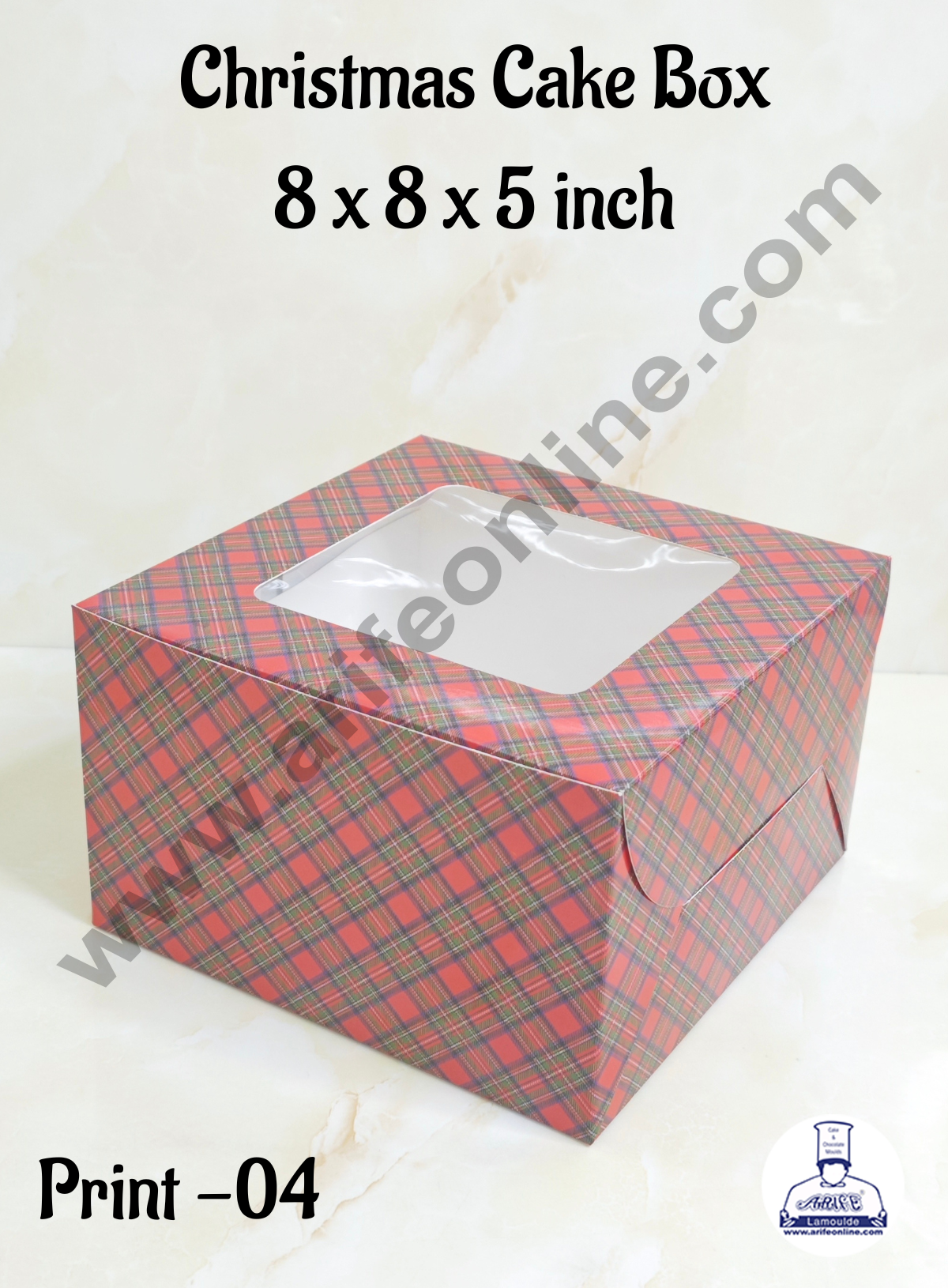 Red & Blue Checks Christmas design 1/2 kg Cake Box (8 x 8 x 5 inch) | Small | Print -04 | 10 Pcs Pack (MOQ 12 PACK)