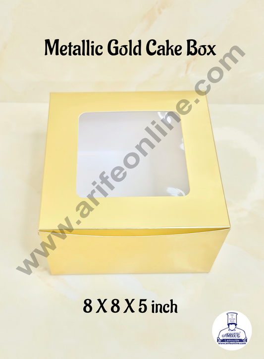Golden Cake Box Packaging with Clear Display Window 8x8x5 Inch (Pack of 5pcs) (MOQ 20 PACK)