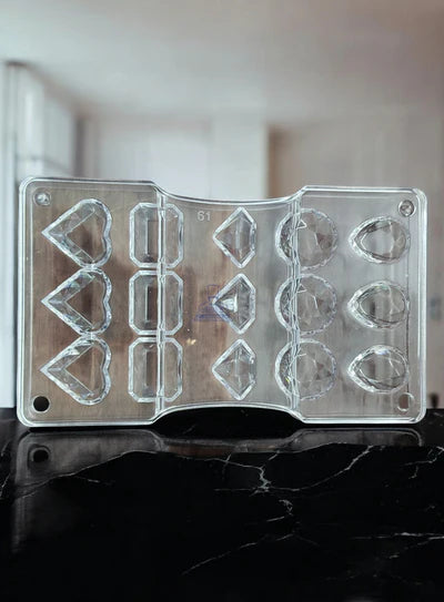 Small Bakers 15-Cavity Polycarbonate Gemstone, Heart, Rectangular, Circular faceted, Teardrop Shape Chocolate Mold |SBPS-61|1 Piece| (MOQ 12 PCS) (UD)