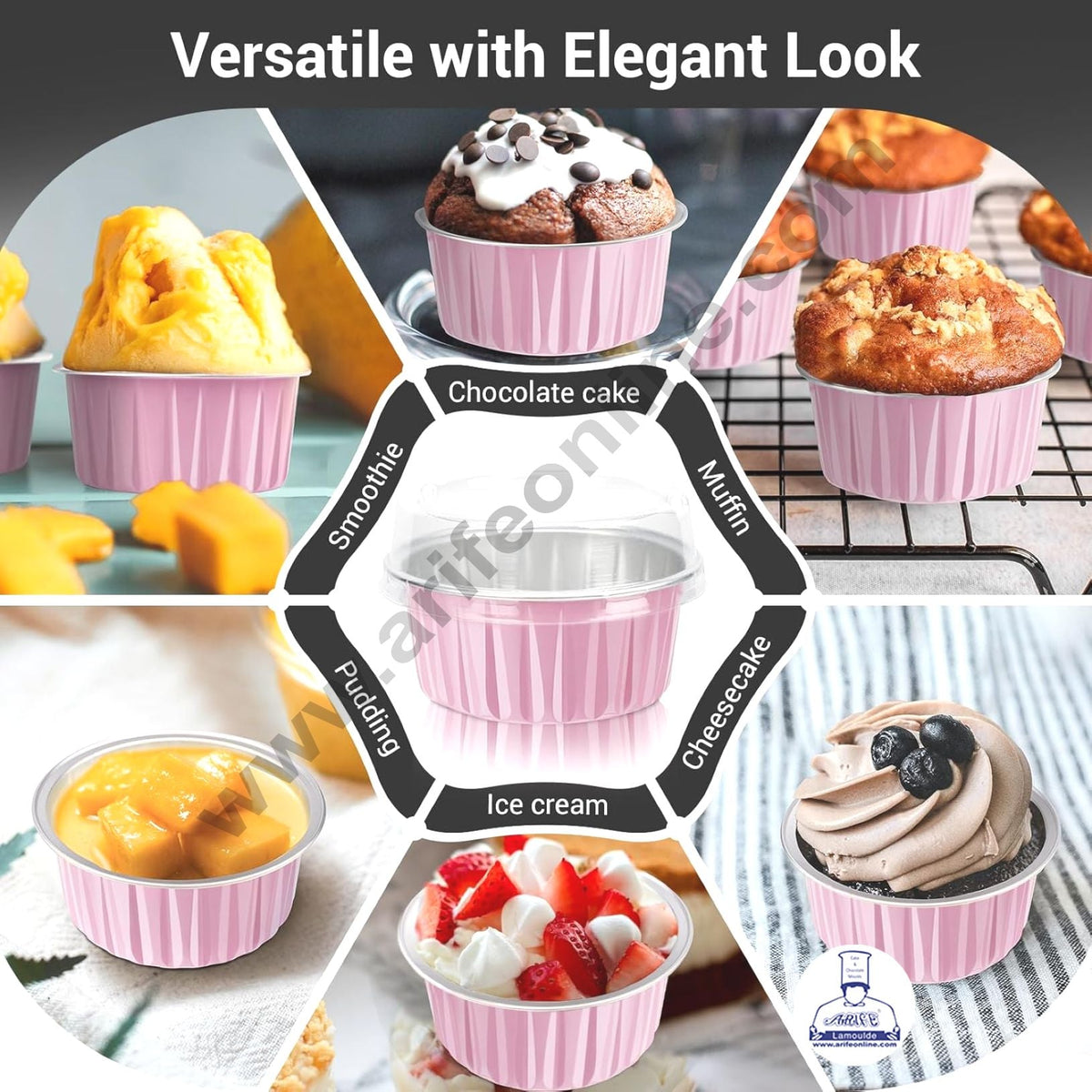 Pink Round Frill Aluminium Tin Foil With Dome Lid Bake & Serve Cup| Aluminium Containers | Non-Stick Foil Baking Cups 2000 Pcs per cartoon (MOQ 1 CRTN) (M)