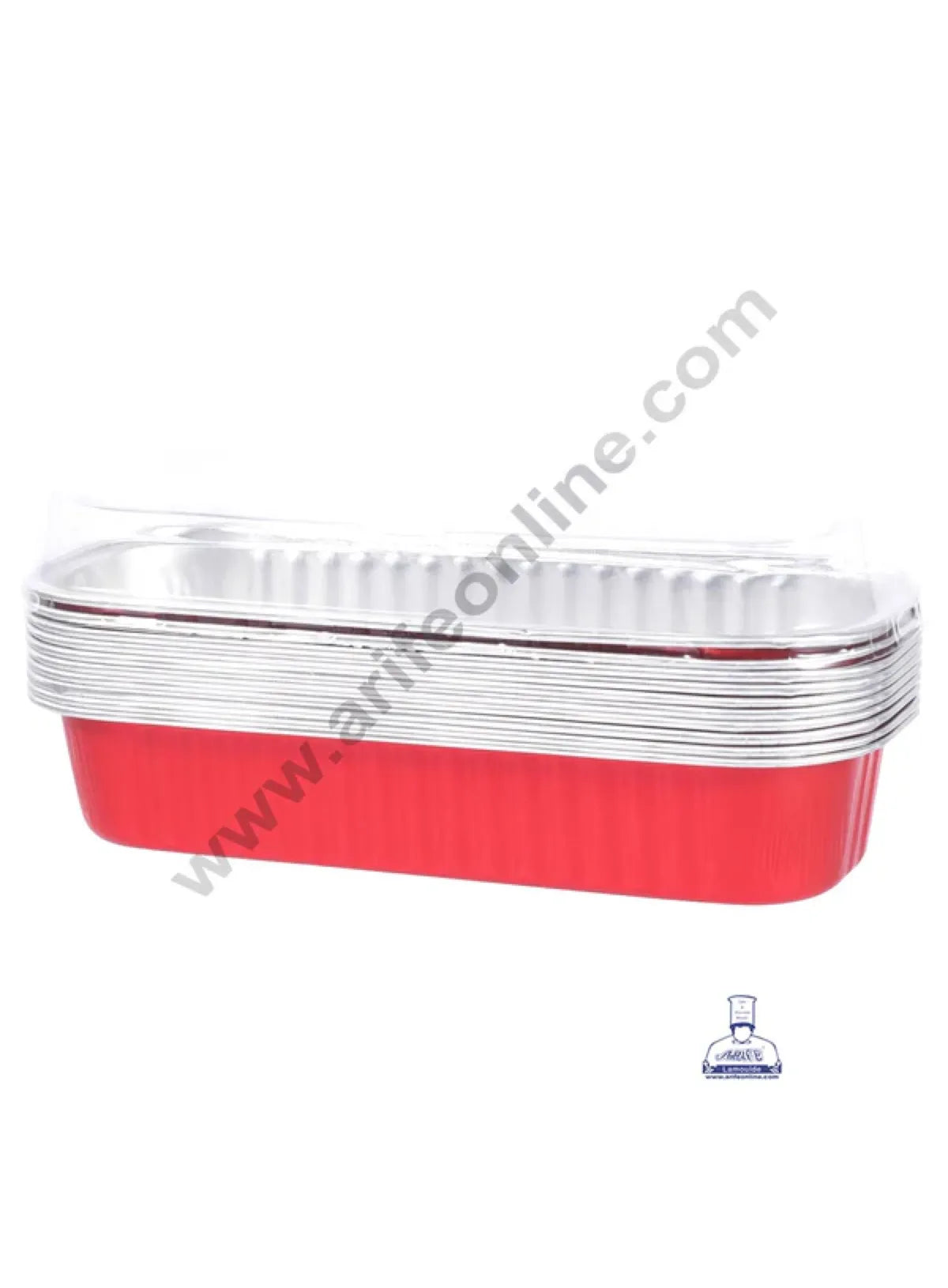 Rectangle  Aluminium Tin Foil Bake & Serve Cup with Lid | Aluminium Containers | Non-Stick Foil Baking container - Red - 2000 Pcs per cartoon (MOQ 1 CRTN) (L)